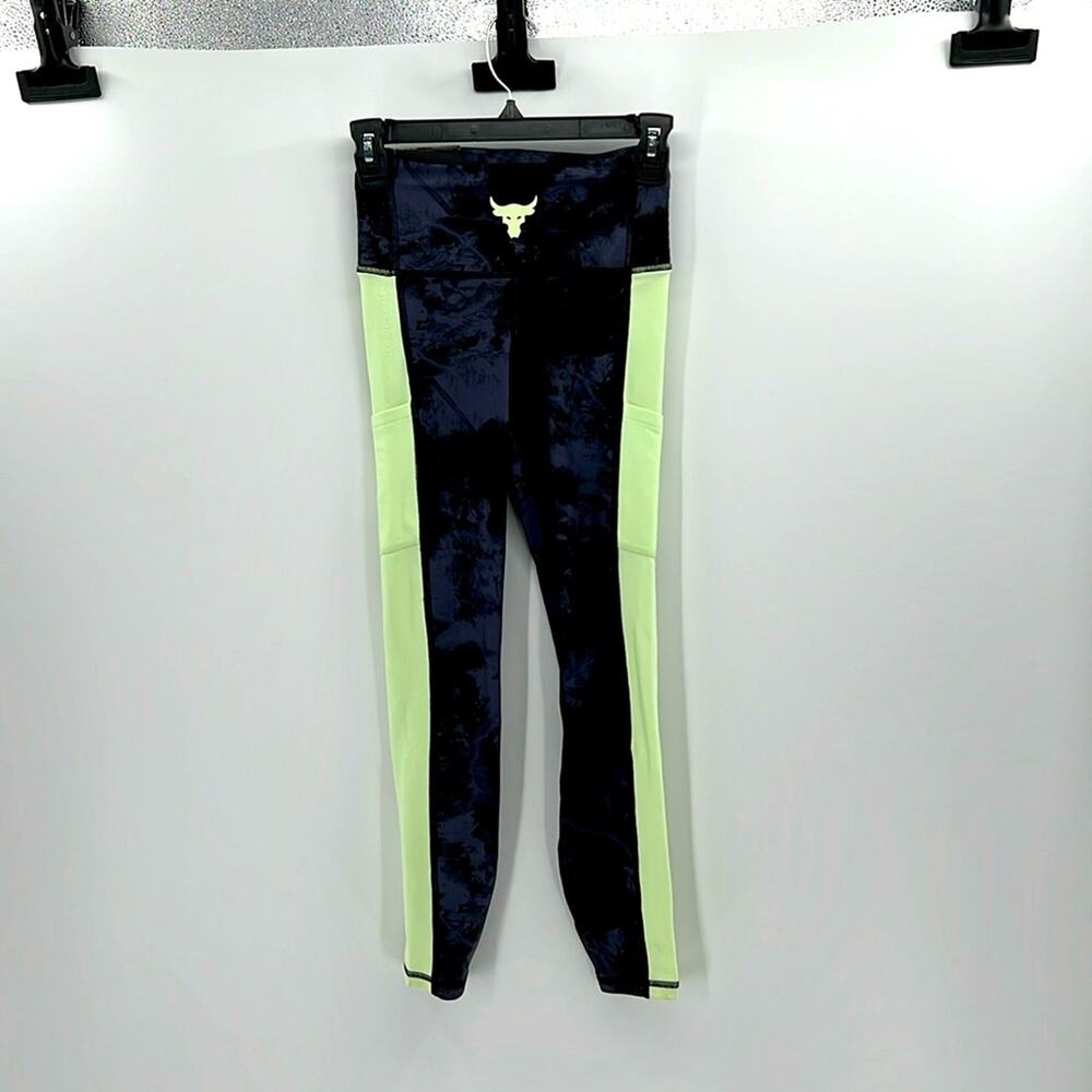 Under Armour Project Rock High Rise Compression Ankle Leggings - Blue/Lime - XS